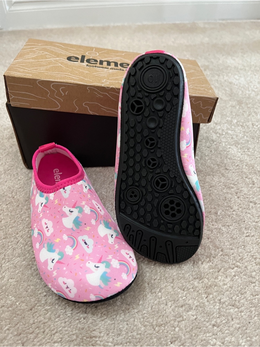Brand new elements kids water shoes with unicorn and rainbow pattern size10